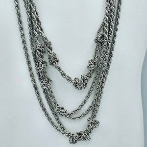 Amrita Singh Necklace Silvertone Twisted Knots Multi Strand Draping Layers 18"
